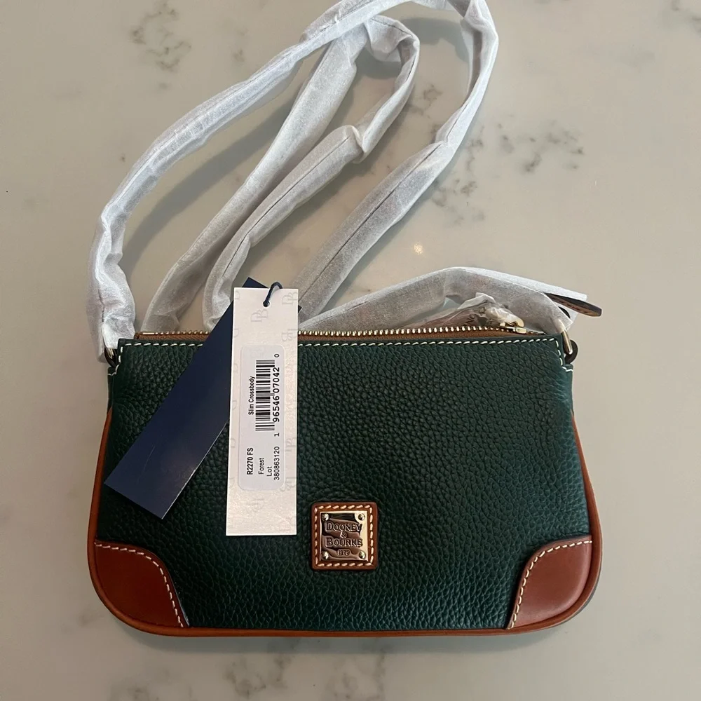 Dooney & Bourke Green and Brown Pebbled Leather Mini Crossbody